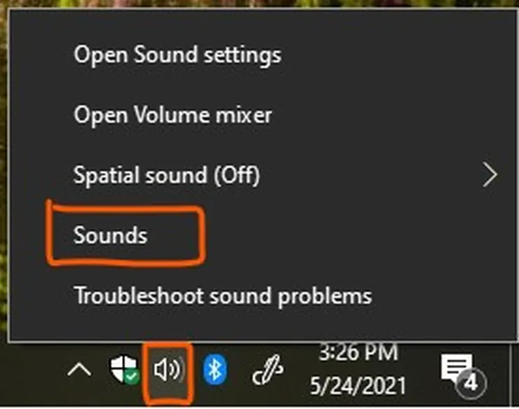 Open sound settings in Windows 10 from taskbar